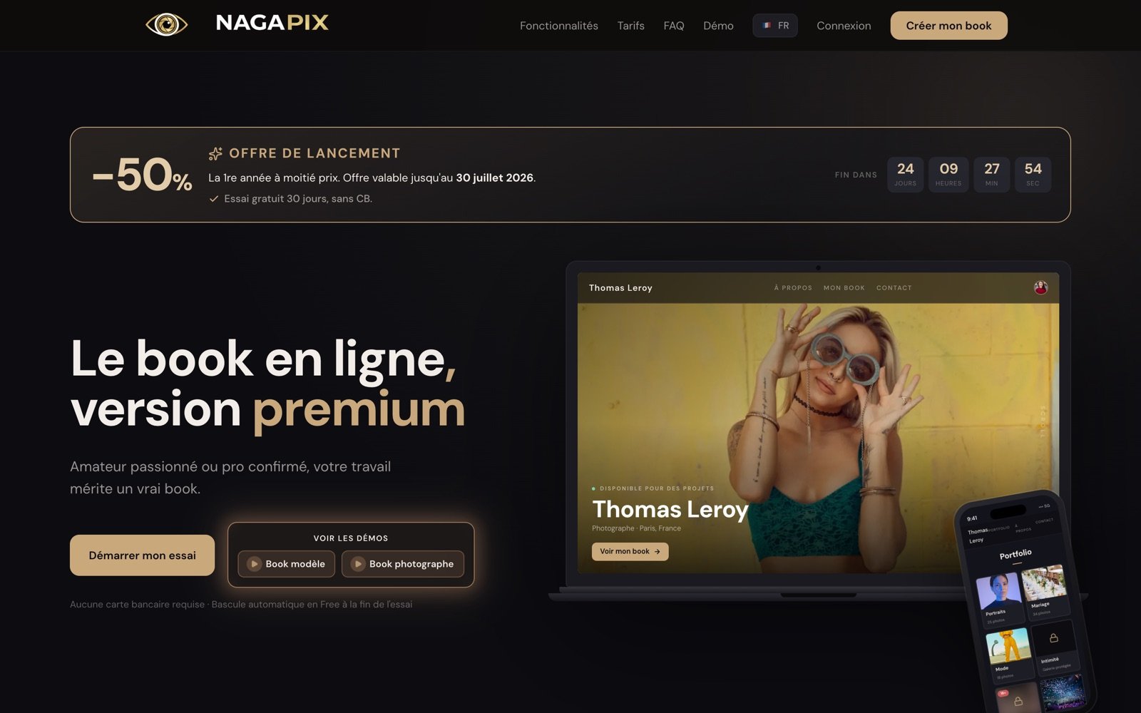 Page d’accueil de Nagapix, plateforme de books en ligne pour photographes et modèles